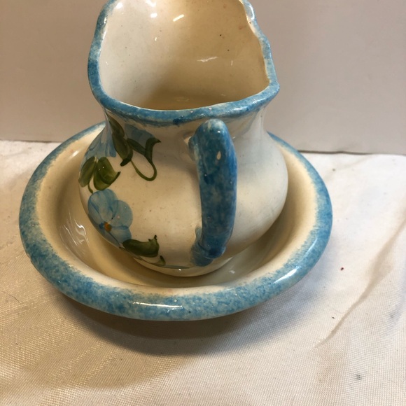 1940’s Cash Family Pottery Erwin Tennessee Small Hand Painted Pitcher Wash Basin - Picture 8 of 13